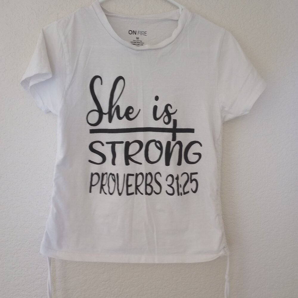 Bible verse.. short sleeve, tie on the sides tee shirt